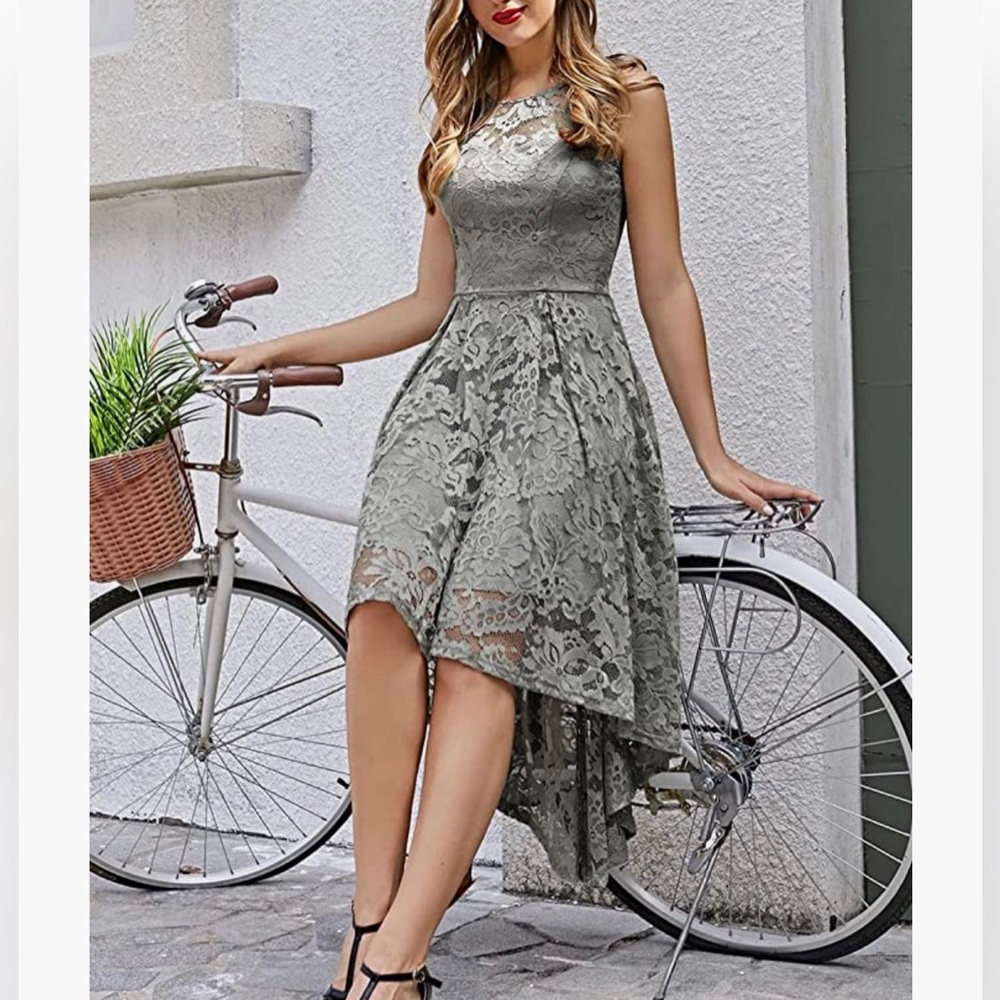 Gray floral lace high low dress